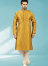 Yellow Colour Outluk New Design Jacquard Silk Brocade Party Wear Kurta Pajama Mens Collection 1224-1037